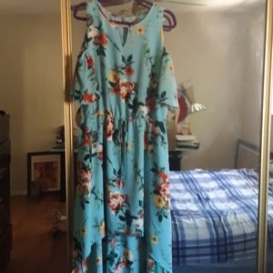 Cute Peekaboo shoulder flower pattern dress